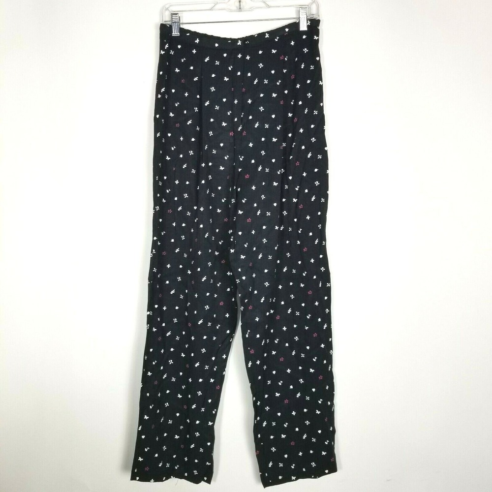 Hillard & Hanson Womens Pull On Pants Size M Black High Waist Hearts Floral